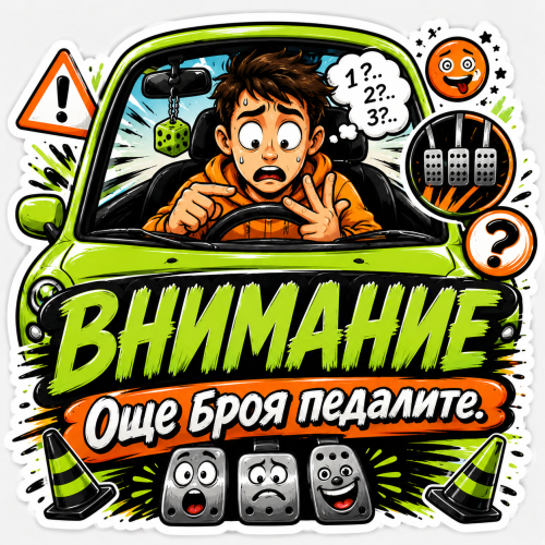 Стикер "Внимание, още броя педалите"