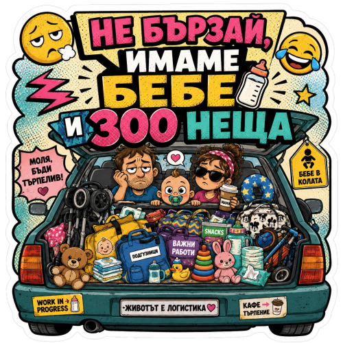 Стикер "Не бързай имаме бебе и 300 неща"