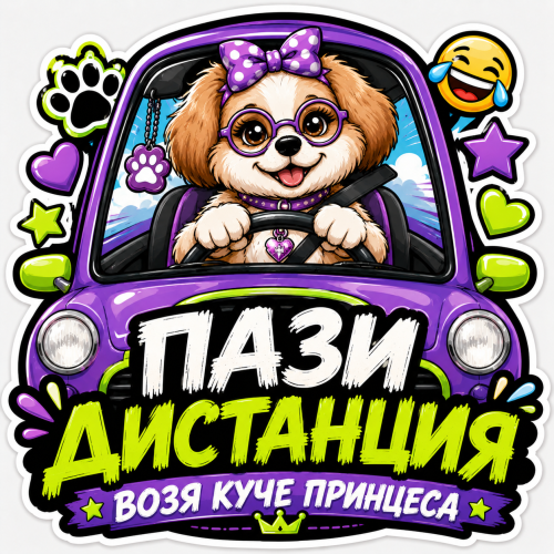 Стикер "Пази дистанция, возя куче принцеса"