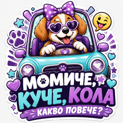 Стикер "Момиче,куче,кола"